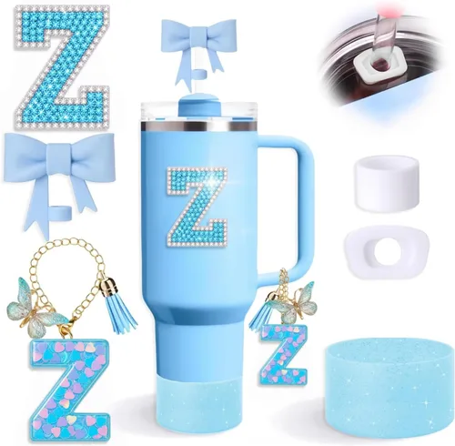 Miniatura 27 de Juego de 6 accesorios de copa Stanley color azul, adorno de pajilla con lazo para copa Stanley de 30 onzas, 40 onzas, incluye adorno de popote