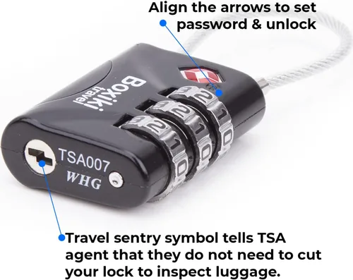 Miniatura 4 de Paquete de 2 cerraduras de equipaje aprobadas por la TSA con combinación de 3 esferas con cable de acero flexible para maletas, mochilas, bolsas