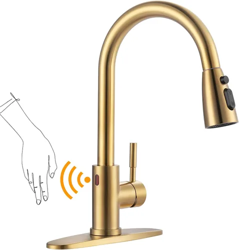 Miniatura 13 de WOWOW - Grifo de cocina cromado con rociador, grifo de fregadero de cocina extraíble de acero inoxidable con placa de cubierta, grifo de cocina