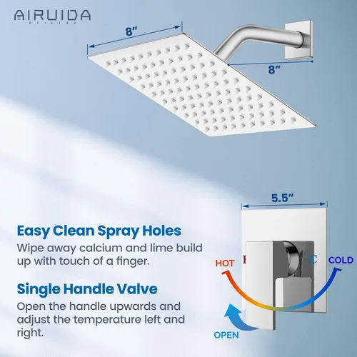Miniatura 4 de Airuida Juego de grifo de ducha cromado pulido, kit de molduras de ducha de una sola función, sistema de ducha de lluvia para baño, cabezal de ducha