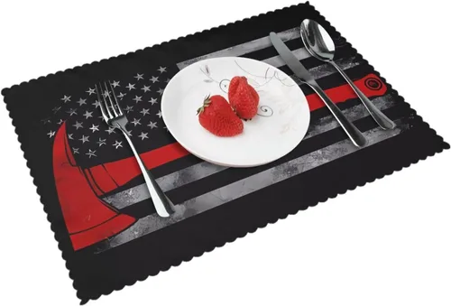Miniatura 9 de Rectangular Placemats Set of 4, Heat Resistant Beauty Burnt Orange Printed Kitchen Dining Table Mats
