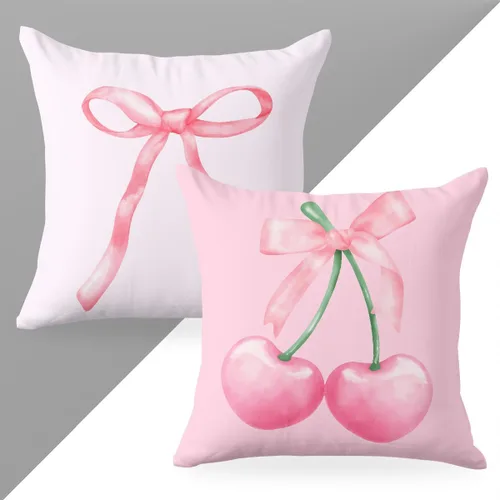 Miniatura 2 de 2 piezas de fundas de almohada de 18 x 18 pulgadas, fundas de almohada de estilo coqueto, fundas de almohada decorativas con arco rosa, fundas