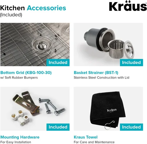 Miniatura 11 de Kraus KHU100-30-1610-53SS Standart PRO - Juego de fregadero de acero inoxidable y grifo de cocina, 30 pulgadas