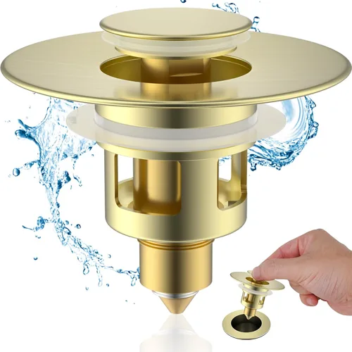 Miniatura 11 de Hibbent Paquete de 2 tapones universales de metal para lavabo de 1.1 a 2.3 pulgadas, colador de drenaje de fregadero emergente, tapón tipo empuje