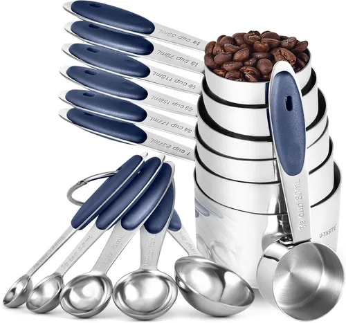 Miniatura 10 de U-Taste - Juego de tazas y cucharas medidoras: U-Taste 18/8 de acero inoxidable 18/8, 12 piezas apilables de metal, juego de medidas para cocina