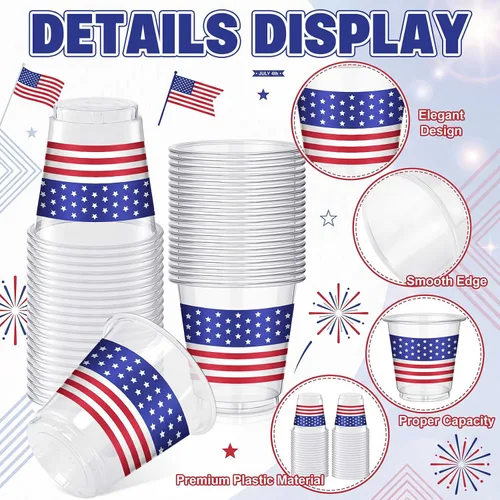 Miniatura 4 de Qinyoung 50 vasos de plástico desechables de 3 onzas para el 4 de julio, con bandera estadounidense, para el Día de la Independencia, fiesta