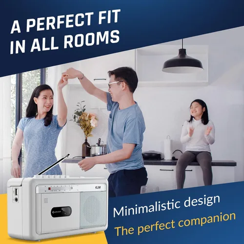 Miniatura 7 de KLIM Reproductor de casetes portátil y grabadora de cinta, Boombox con radio AM/FM, USB, Bluetooth, altavoz y conector para auriculares, funciona