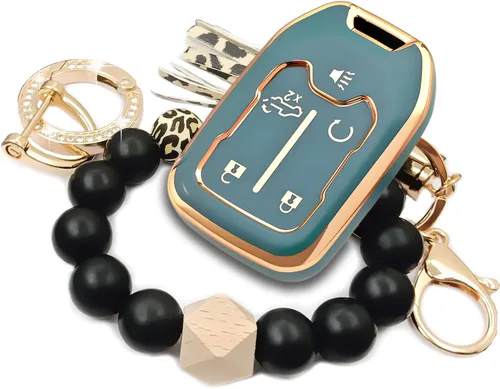 Miniatura 7 de Funda para llavero de TPU suave para GMC Acadia Terrain Yukon Chevrolet Suburban Tahoe 2017-2022 con pulseras de llavero Portallaves (Negro)