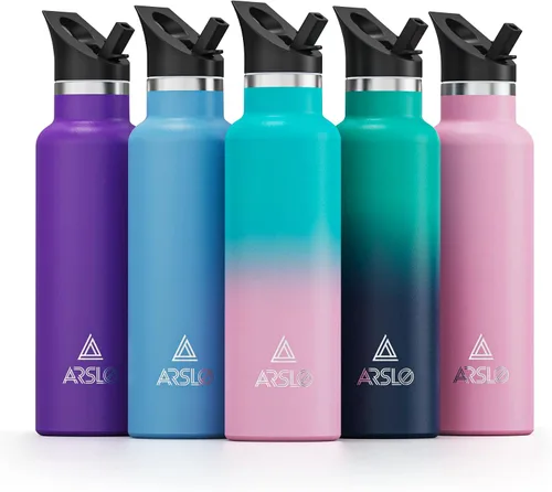 Miniatura 20 de Botellas de agua de doble pared de acero inoxidable, botella aislada al vacío con tapa con popote, botella de agua aislada mantiene el agua fría
