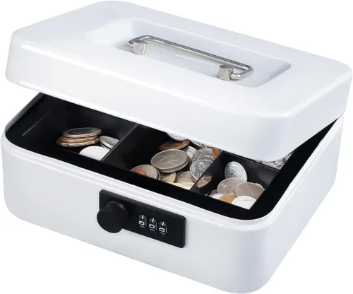 Miniatura 9 de KYODOLED Caja de dinero grande con cerradura de combinación, caja de dinero de metal segura con bandeja para dinero para caja de seguridad de 9.84 x