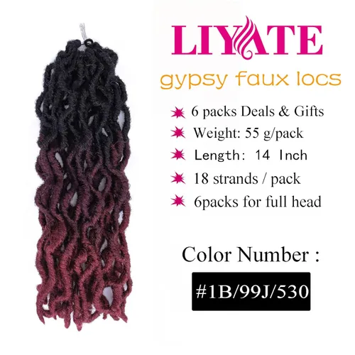 Miniatura 2 de Cabello de ganchillo de 14 pulgadas, 6 paquetes/lote de trenzas de ganchillo suaves gitanas, trenzas onduladas de ganchillo de 3 tonos, rizadas