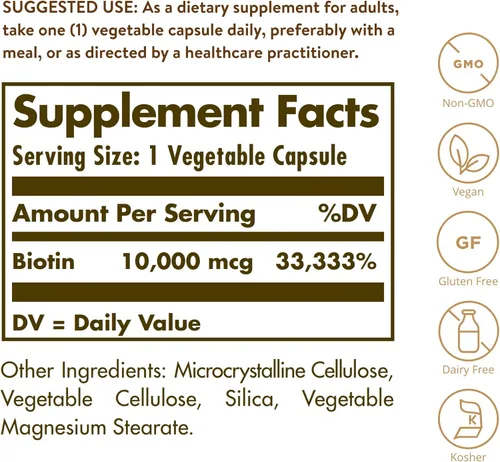 Miniatura 2 de Solgar Biotina 10000 MCG Cápsulas Vegetable, 033984523920, 1, 1