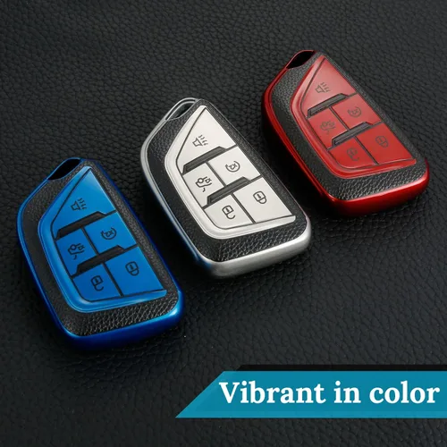 Miniatura 8 de para llavero de Cadillac con funda de TPU con superficie granulada y cuerda trenzada metálica, funda de llavero mejorada para 2020 en adelante CT4