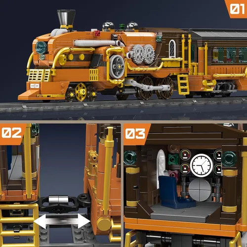 Miniatura 3 de Mould King 12046 Kit de construcción de tren Steampunk, modelo de locomotora RC de 1954 piezas con aplicación y control remoto, tren motorizado