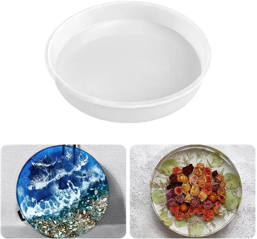 RESINWORLD Molde de Bandeja Grande Redondo de 10" x 2" de Profundidad, Molde de Bandeja de Silicona Brillante para Reloj de Mesa para Fundición de