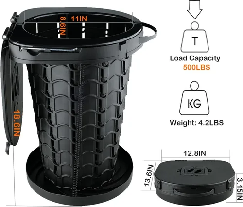 Miniatura 2 de Boreeman Inodoro portátil XXL para campamento, plegable y ajustable en altura, capacidad de carga de 400 libras, con asa de transporte, perfecto