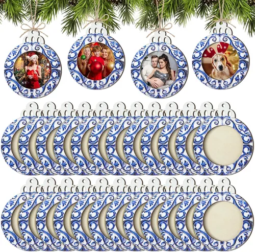 Blulu 24 piezas de adorno de fotos de la primera Navidad del bebé 2025 marcos de fotos de Navidad a granel marcos de fotos colgantes de madera para