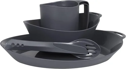 Lifeventure Juego de vajilla Ellipse de plástico de 4 piezas: cuchillo/tenedor/cuchara, plato, tazón, taza para camping, viajes y exteriores