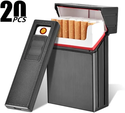 Miniatura 7 de 20 piezas de caja de aluminio para módulos de cigarrillos con encendedor eléctrico recargable por USB, estuche portátil de cigarrillos de aluminio