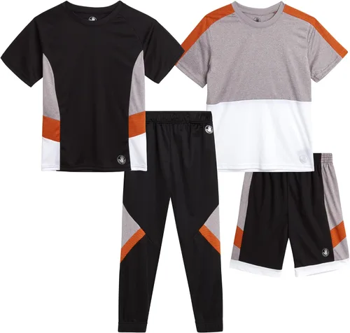 Body Glove Conjunto de pantalones deportivos para niños, camiseta de manga corta, pantalones deportivos de forro polar y pantalones cortos de 4