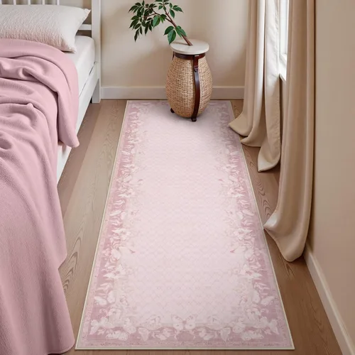 STARUIA Alfombra de pasillo antideslizante de 2 x 6 pies, lavable color rosa mariposa, para pasillos, pelo bajo y suave, alfombra decorada para el
