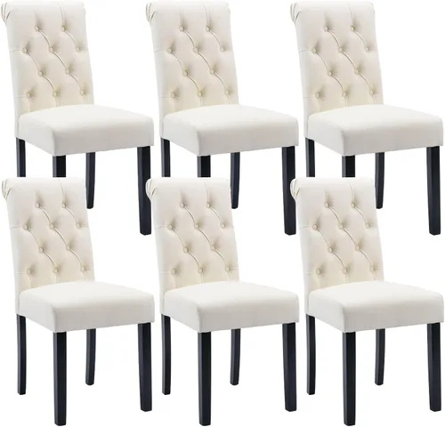 Miniatura 20 de Juego de 2 sillas de comedor de terciopelo tapizadas, modernas sillas decorativas copetudas, sillas laterales Parsons de madera para el hogar, negro