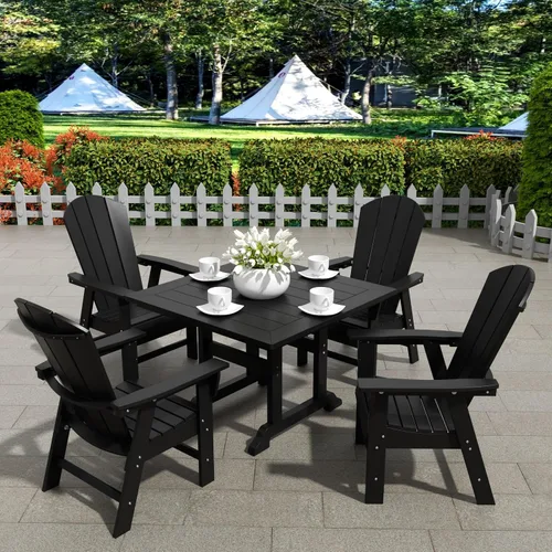 WestinTrends Malibu - Juego de comedor de 5 piezas para el exterior estilo Adirondack, juego de mesa y sillas de patio de madera resistente a la