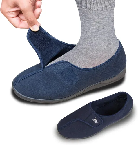 Miniatura 5 de EuropeanSoftest - Pantuflas de espuma viscoelástica 80-D con cierre ajustable, cómodas y cálidas de forro polar para artritis, edema, cierre