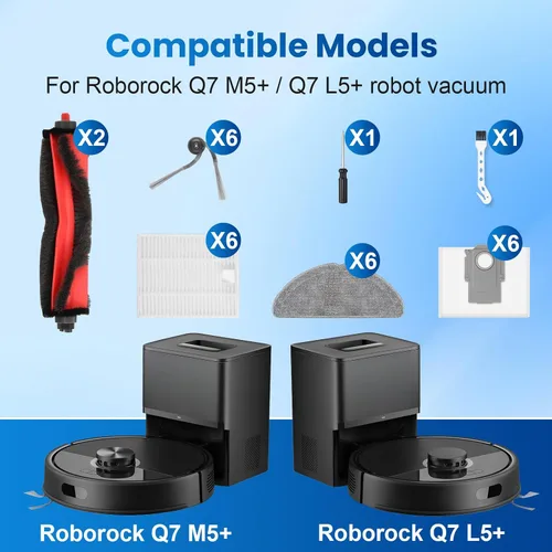 Miniatura 2 de 28 piezas de repuesto para robot aspirador Roborock Q7 M5+ / Q7 L5+, el kit de accesorios incluye 2 cepillos principales, 6 bolsas de polvo, 6