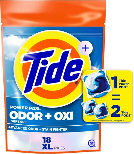 Tide, cápsulas de detergente para lavandería Odor Defense + Oxi, aroma original, 18 unidades, luchador avanzado de olores + manchas, cápsulas de
