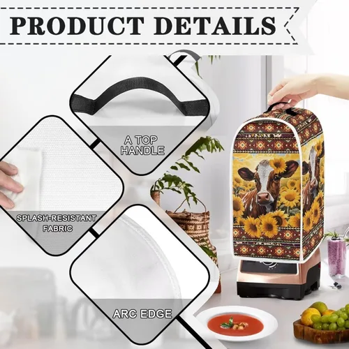 Miniatura 5 de Aztec Cow - Funda para batidora de girasoles con mango superior, ligera, lavable, para cocina, cafetera, decoración de procesadores de alimentos