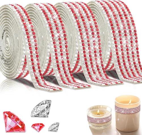 Miniatura 11 de 4 rollos de cinta autoadhesiva con diamantes de imitación, cinta de diamantes bling con pegatinas de 2 mm para manualidades, bodas, cumpleaños