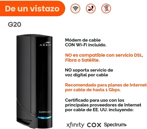 Miniatura 2 de ARRIS (G20) - Combo de Router de Módem de Cable - WiFi 6 (AX3000) DOCSIS 3.1 Multi-Gigabit Rápido, Aprobado para Comcast Xfinity, Cox, Spectrum