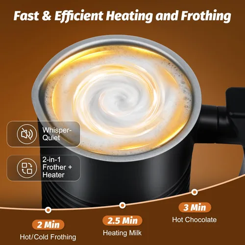 Miniatura 3 de Espumador de leche y vaporizador, espumador de leche eléctrico 4 en 1, máquina de espuma fría y caliente, capacidad de 11.8 onzas, calentamiento