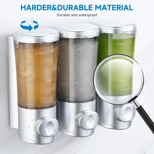 Miniatura 5 de Dispensador de Champú y Acondicionador, Dispensador de Ducha de 3 Cámaras sin Taladro, Dispensador de Champú para Ducha Montado en la Pared