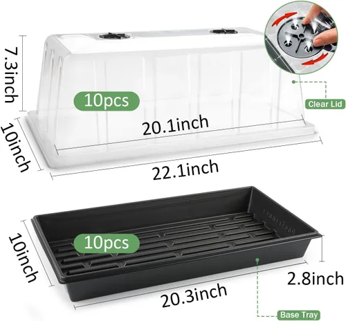 Miniatura 2 de Bandejas 1020 con cúpula alta de 7.3 pulgadas, paquete de 10 bandejas de inicio de semillas extra grandes con cúpulas de humedad, bandejas