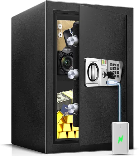 TOTOY - Caja de seguridad ignífuga de 2.5 pies cúbicos para documentos del hogar con alimentación externa tipo C - Caja de seguridad de acero con