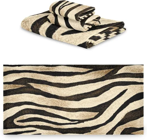 Miniatura 2 de susiyo Juego de toallas de baño de 3 piezas, suaves y altamente absorbentes, con estampado de tigre, a rayas, de piel de animal, toallas de calidad
