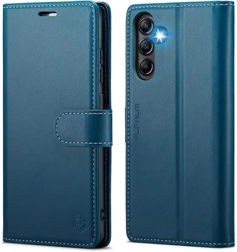 FLIPALM Funda tipo cartera para Samsung Galaxy A14 5G con bloqueo RFID, soporte para tarjeta de crédito, de piel sintética, función atril, Azul