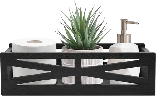 Miniatura 7 de Caja de decoración de baño de madera, soporte rústico para tanque de inodoro, organizador de papel higiénico de granja, caja de almacenamiento Negro