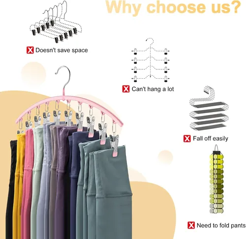 Miniatura 3 de Organizador de leggings para armario, perchas de metal, paquete de 4 con 10 clips con capacidad para 40 leggings, ahorra espacio con organizadores