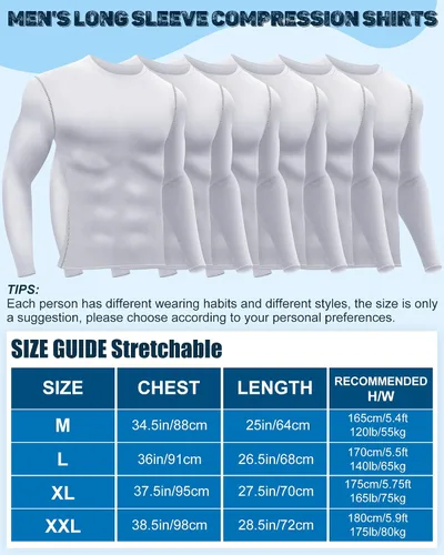 Miniatura 2 de Hicarer Paquete de 6 camisas de compresión atléticas para hombre, camisetas de manga larga para correr, para entrenamiento deportivo