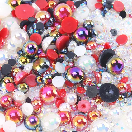 Miniatura 7 de Diamantes de imitación de perlas con parte trasera plana para manualidades, 1.06 oz, 1400 unidades (0.079 a 0.394 pulgadas), resina media redonda