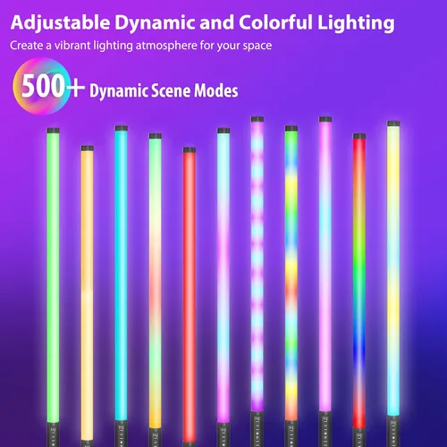 Miniatura 9 de Paquete de 4 tubos de luz portátiles de 4 pies de 47.2 in de mano LED RGB con trípodes, 500 efectos vívidos para video y fotografía, pintura ligera