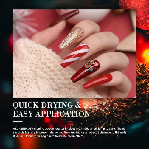 Miniatura 4 de AZUREBEAUTY Juego de uñas en polvo de inmersión, 6 colores con purpurina, rojo, verde, plateado, dorado, kit de iniciación de polvo de inmersión
