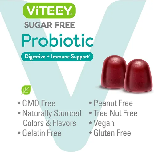 Miniatura 5 de Viteey - Gomitas probióticas para mujeres, hombres y adolescentes, 2 mil millones de UFC, sin azúcar Immune Booster, Digestive Support, Gut Health