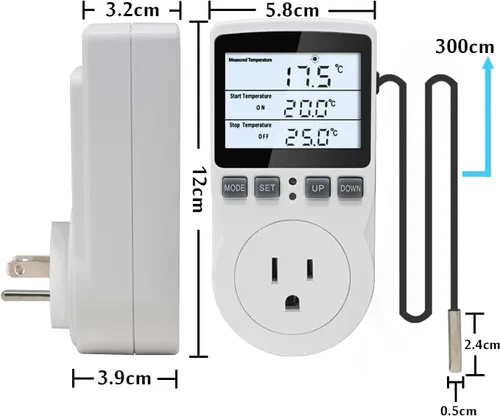Miniatura 6 de KETOTEK Termostato de enchufe controlador de temperatura digital con retroiluminación LCD 120V, enchufe de control de temperatura de calefacción