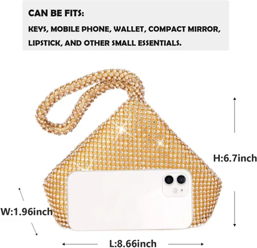 Miniatura 3 de Bolso de noche para mujer, con diamantes de imitación brillantes, triángulo, cadena de diseño, bolso de mano para fiesta, graduación, boda