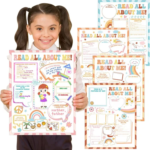Miniatura 8 de 45 pósteres con texto en inglés "Happy 100th Day", póster de "All About Me", para estudiantes de estrella de bricolaje, suministros de póster sin