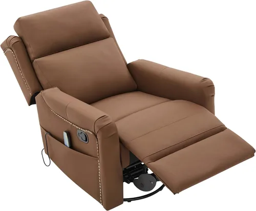Miniatura 7 de Merax Silla reclinable manual moderna con masaje y calor, mecedora giratoria de 270°, tapizada de piel sintética, reclinable de cine en casa